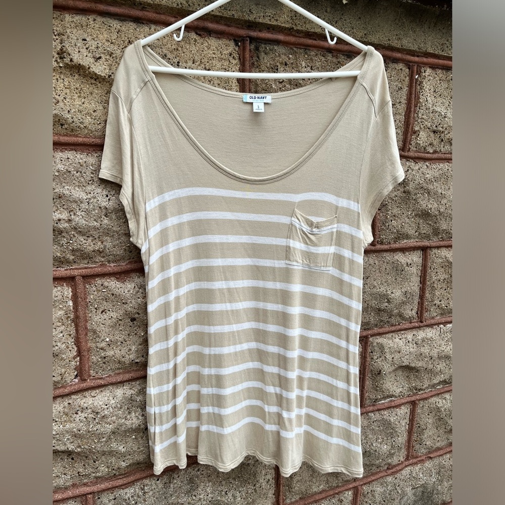 Old navy large blouse striped women beige white